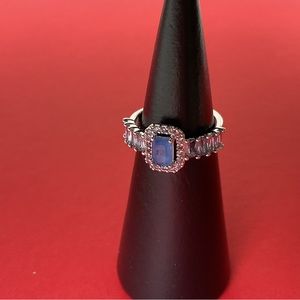 Bomb Party RBP6451 "Blooming Happiness" Ocean Blue Quartz Rhodium Sz 7 Ring NWT